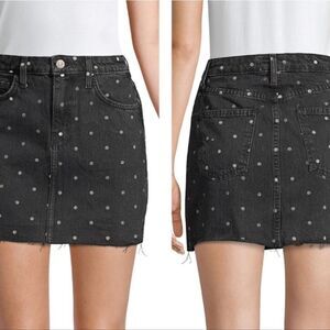 Current Elliott Black W/White Polka Dot Raw Hem Denim Mini Skirt